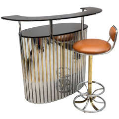 Organ Design Dry Bar and Stool in Metal and Lacquer