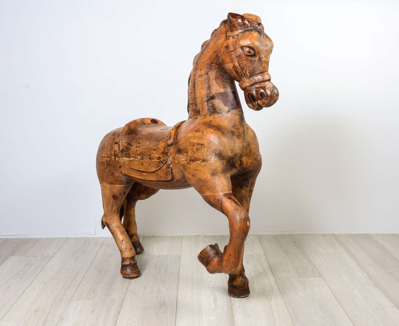 Old Wood Carousel Horse Sculpture
