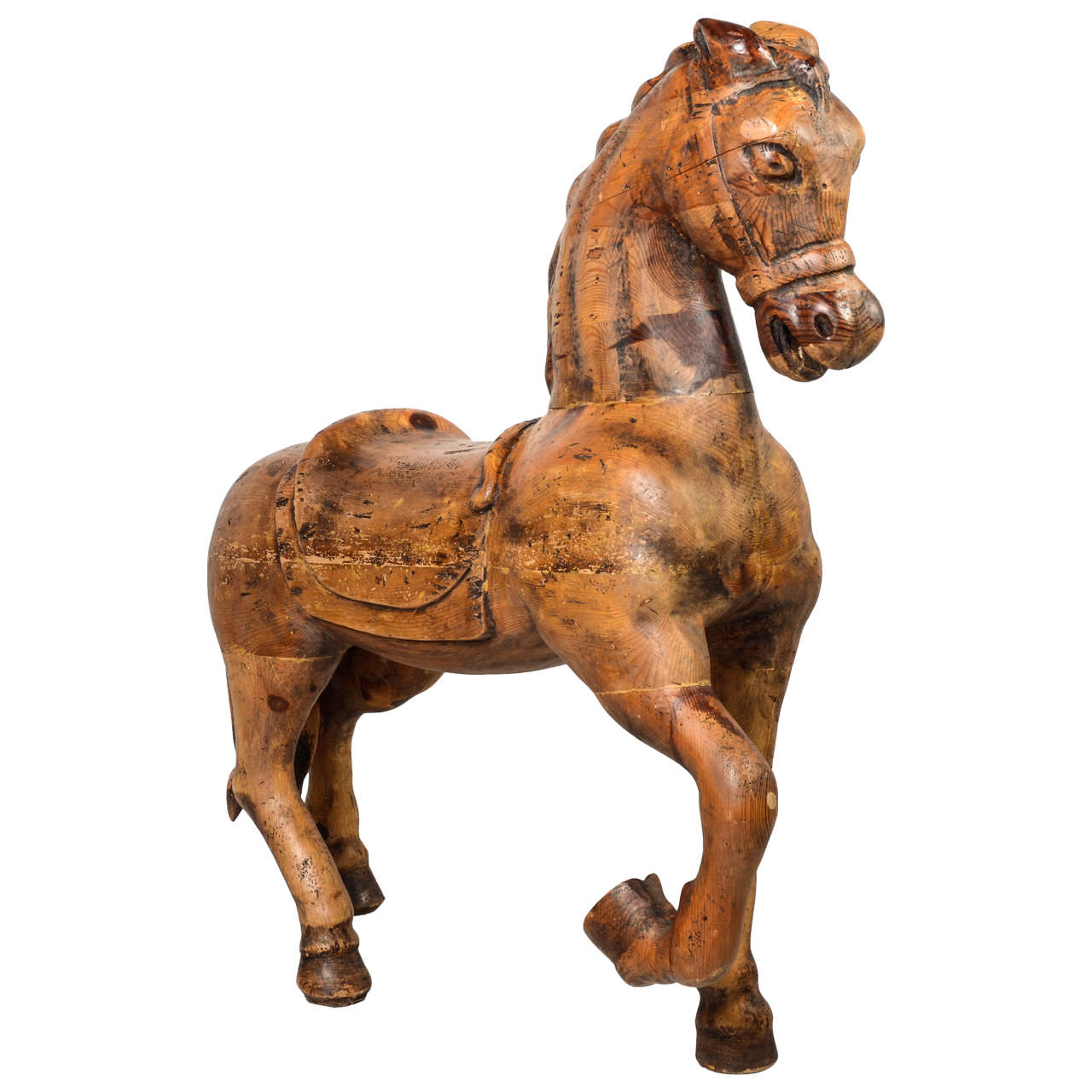 Old Wood Carousel Horse Sculpture For Sale