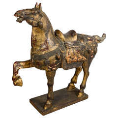 Vintage Wood Horse Sculpture
