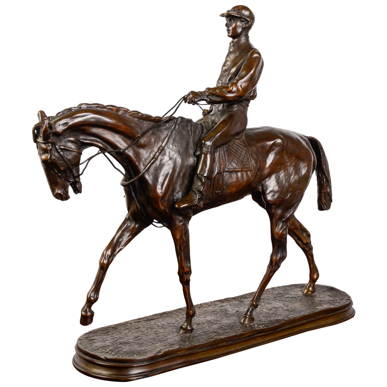 1863 Bronze Sculpture 'Horse and His Jockey' by Pierre Jules Mene For Sale