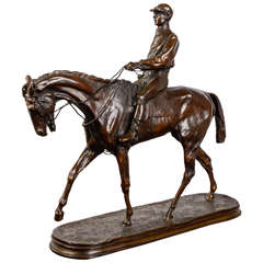 1863 Bronze Sculpture 'Horse and His Jockey' by Pierre Jules Mene