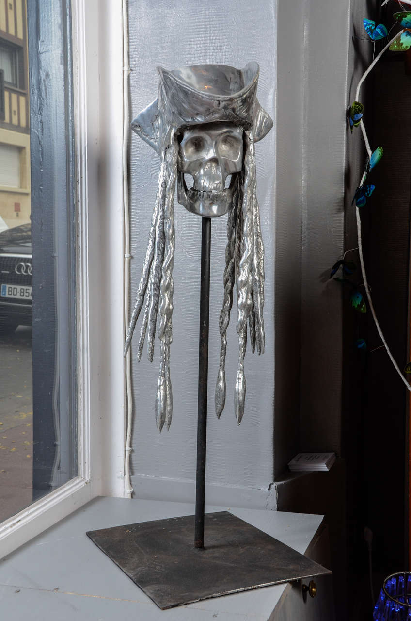 Pressed Metal Skull Sculpture