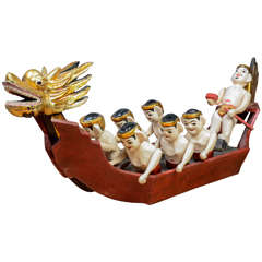 Vintage Rowing Characters Asian Old Toy