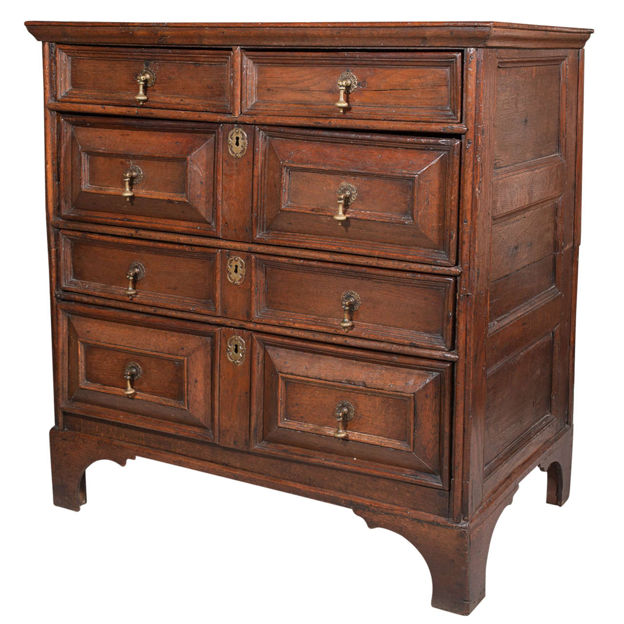 17th Century English Baroque polished Oak Chest, c. 1650 England For Sale