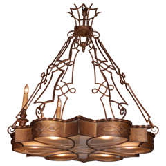 20th Century French Deco Hand Forged Metal/Glass Chandelier, c. 1910 Paris
