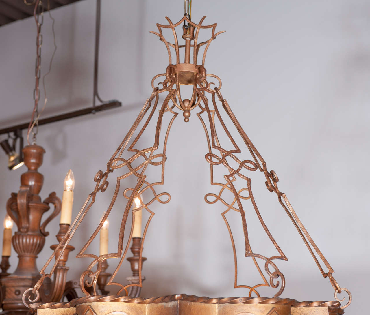 20th Century French Deco Hand Forged Metal/Glass Chandelier, c. 1910 Paris 1