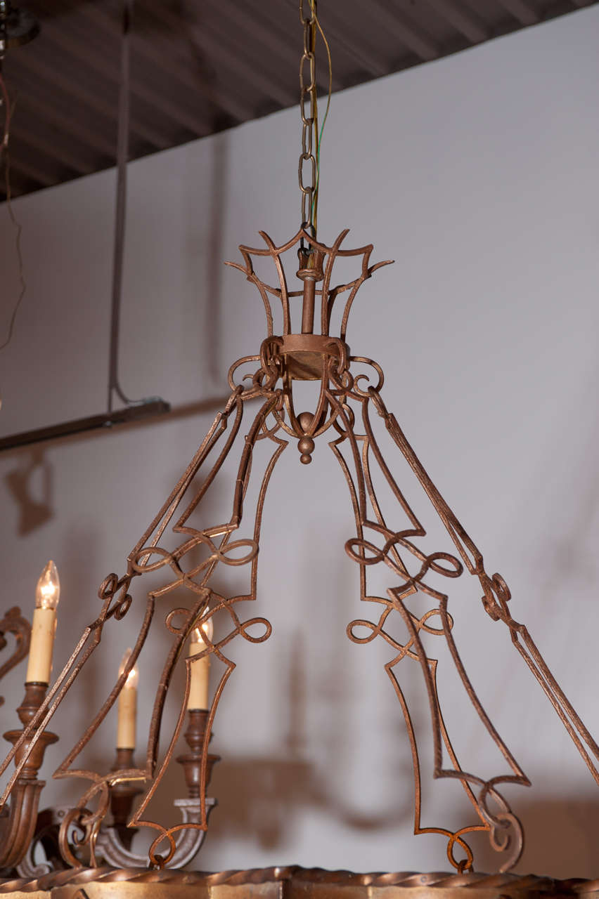 20th Century French Deco Hand Forged Metal/Glass Chandelier, c. 1910 Paris 2