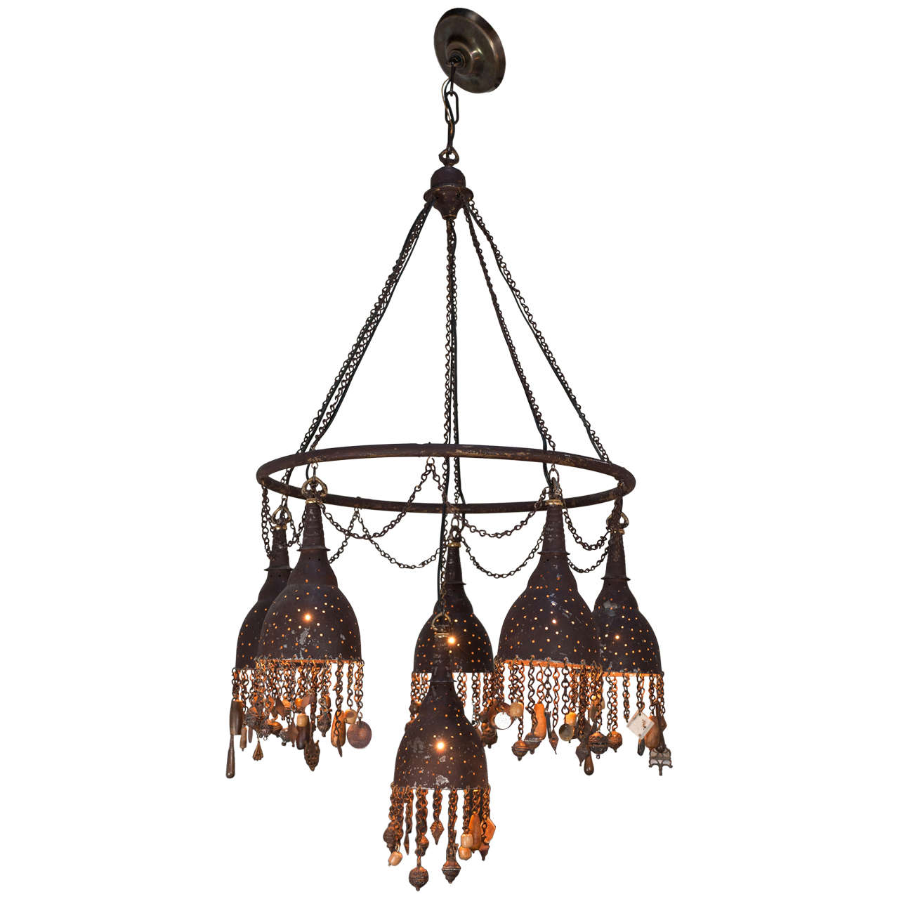 20th Century Moroccan Metal Chandelier, c. 1940 For Sale