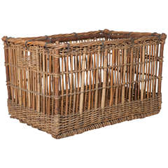 19th century Rustic Wicker Basket with Wooden Footing, c. 1890 France