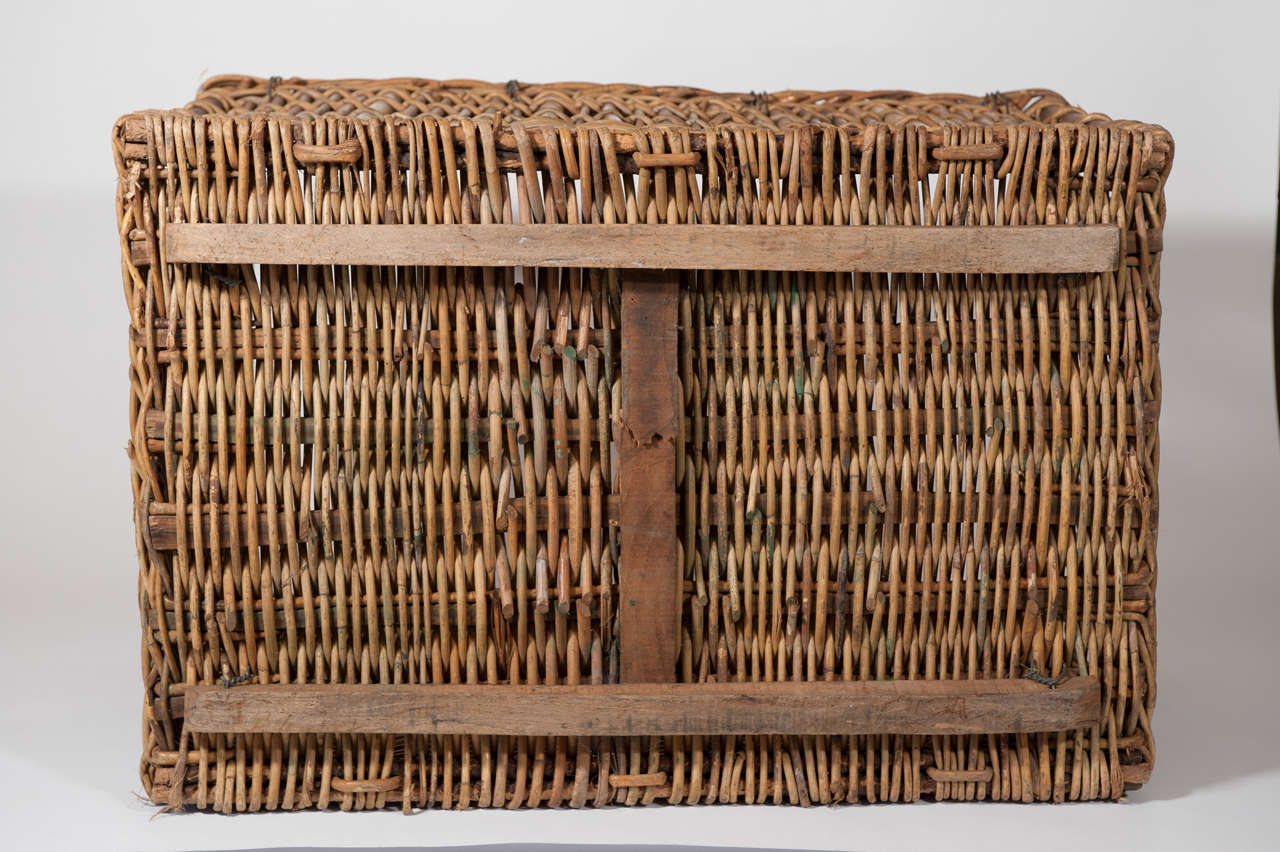 19th Century 19th century Rustic Wicker Basket with Wooden Footing, c. 1890 France For Sale