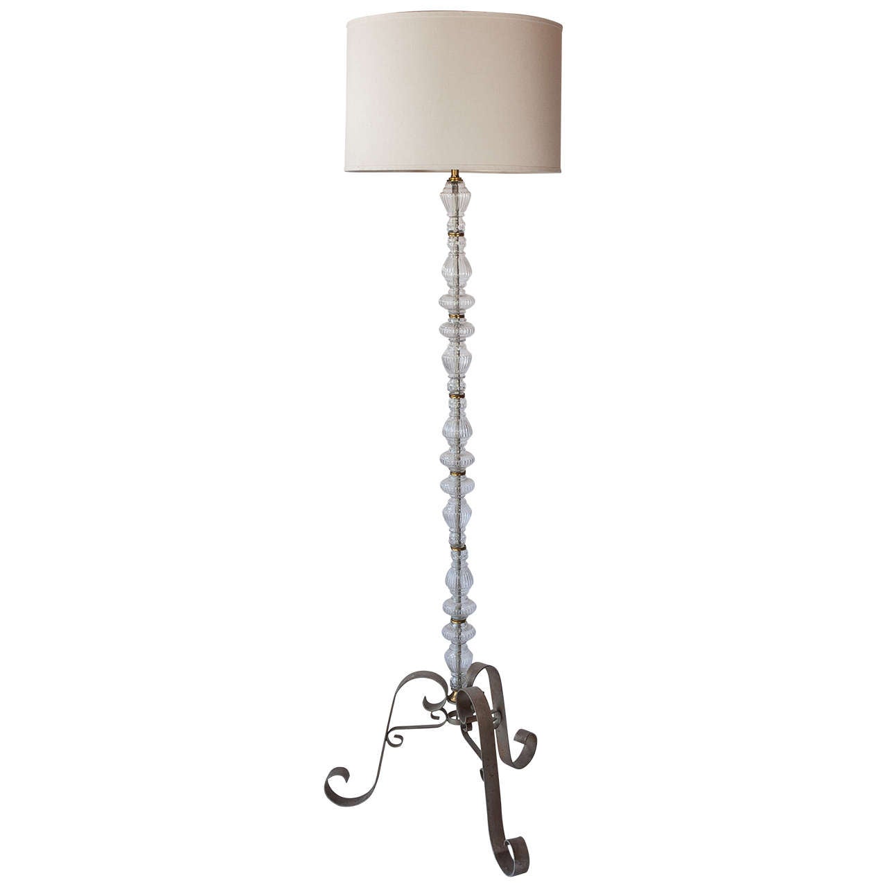 20th Century French Bubble Glass Floor lamp with linen shade c. 1940 Paris For Sale