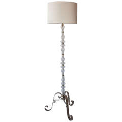 20th Century French Bubble Glass Floor lamp with linen shade c. 1940 Paris