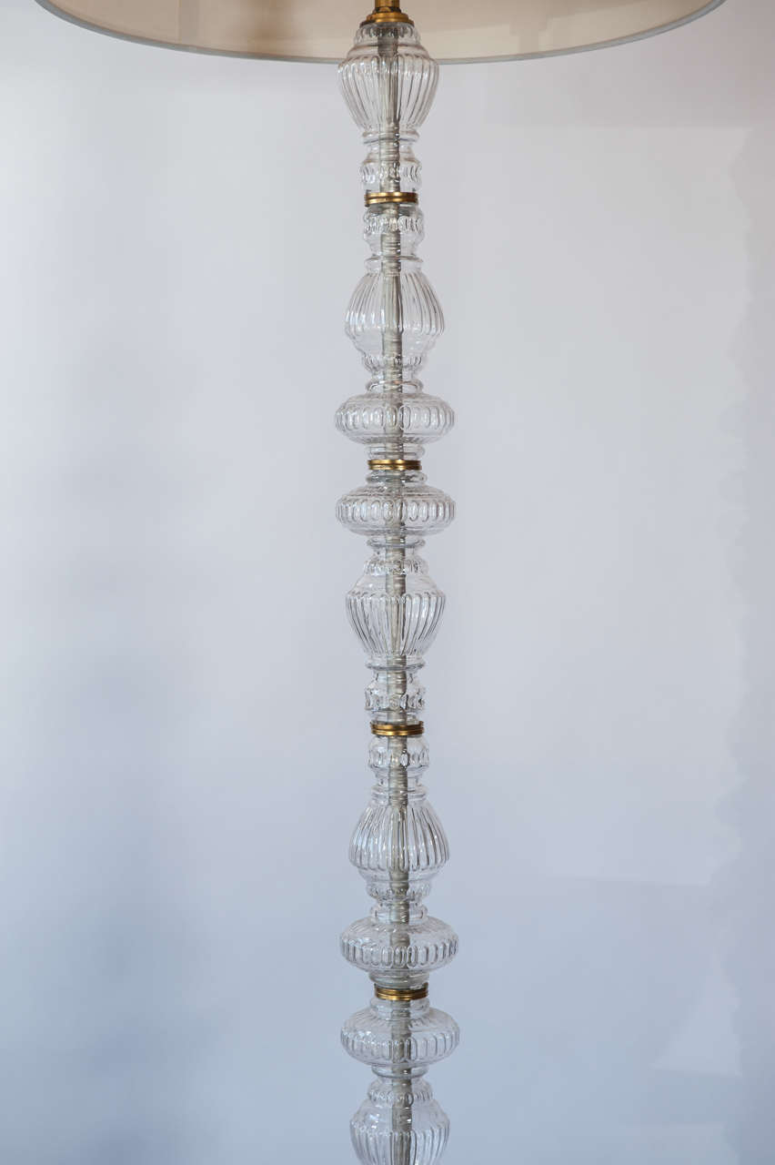 Modern 20th Century French Bubble Glass Floor lamp with linen shade c. 1940 Paris For Sale