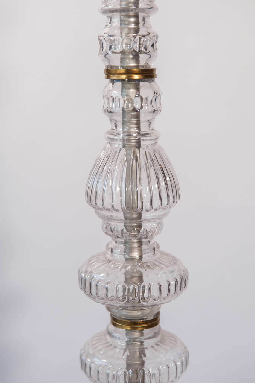 20th Century French Bubble Glass Floor lamp with linen shade c. 1940 Paris For Sale 1