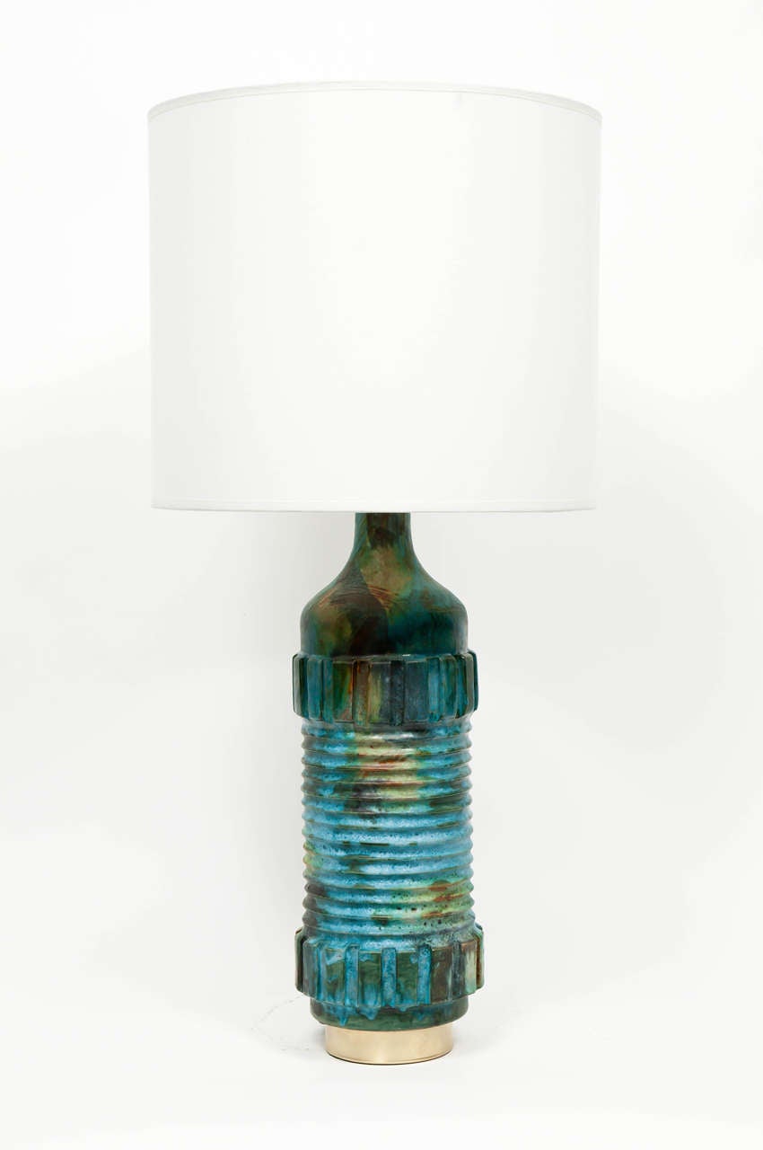 Pair of Alvino Bagni Mottled Glazed Ceramic Lamps