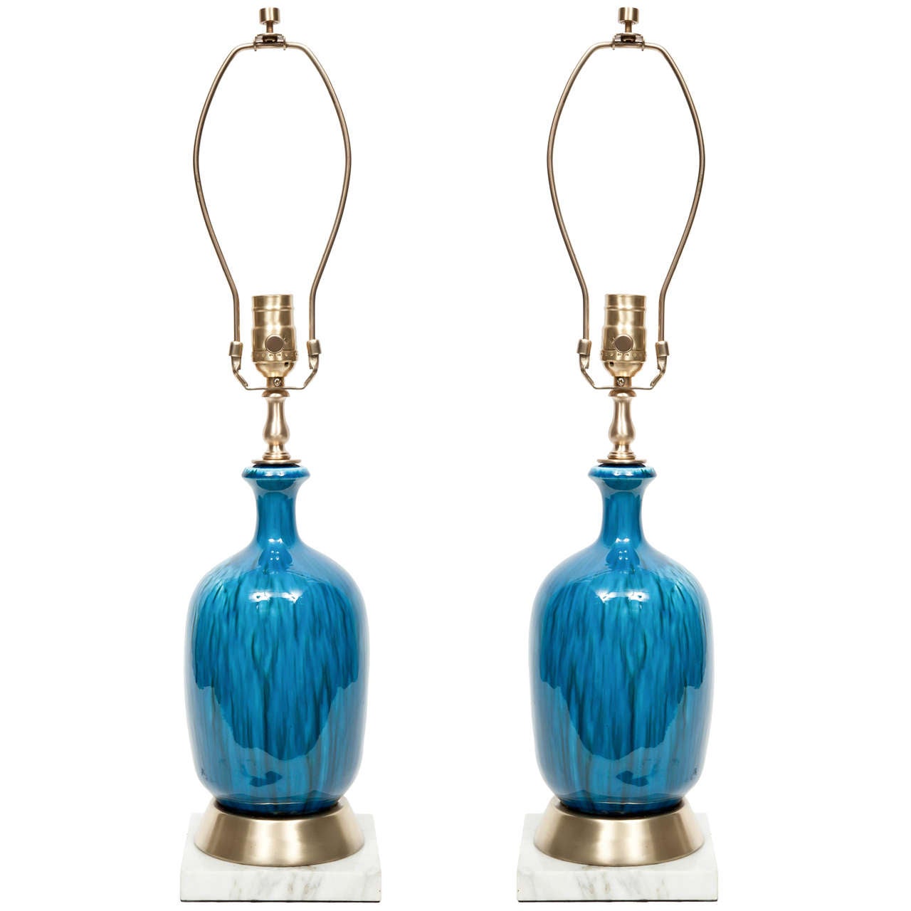 Pair of Italian Blue Ceramic Lamps by Bitossi