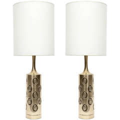 Embossed Satin Brass Lamps by Laurel