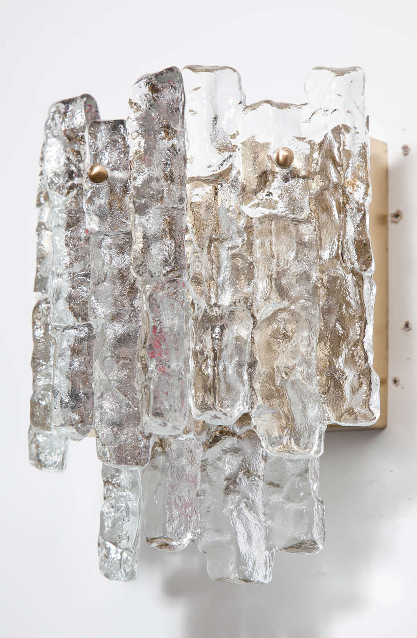 Austrian Ice Glass and Brass Sconces by JT Kalmar