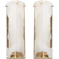 Pair of J.T Kalmar Triangular Glass and Brass Sconces