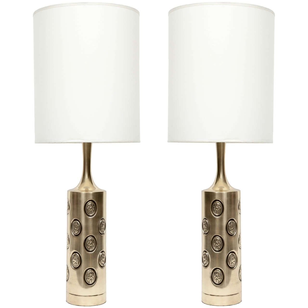 Embossed Satin Brass Lamps by Laurel at 1stDibs