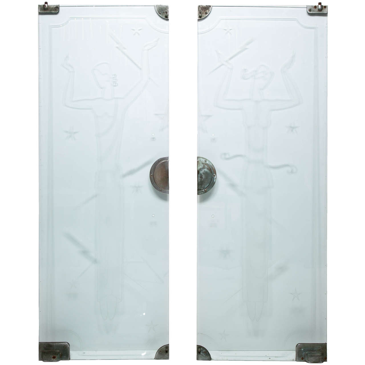 Pair of English Etched Glass Deco Doors For Sale