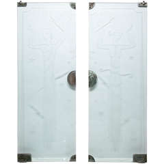 Pair of English Etched Glass Deco Doors