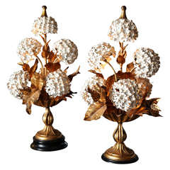 Vintage Fabulous Pair of Hydrangea Lamps