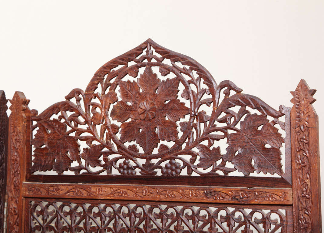 20th Century Faux Pair of Hand Carved Four Panel Wood Screens