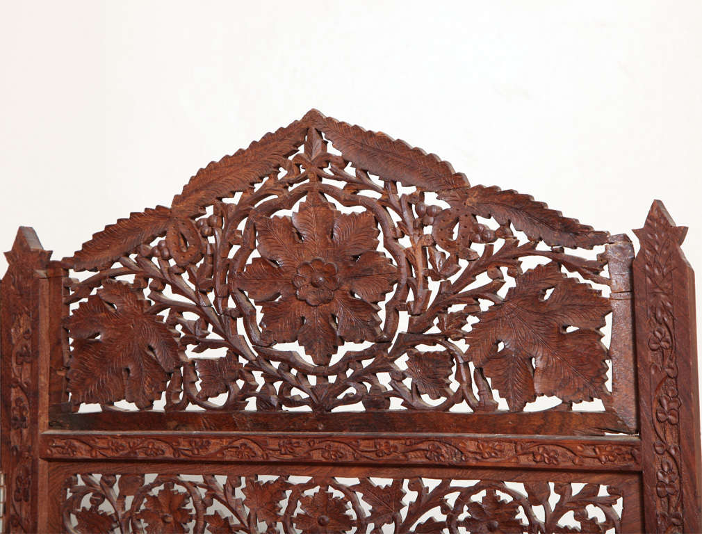 Faux Pair of Hand Carved Four Panel Wood Screens 1