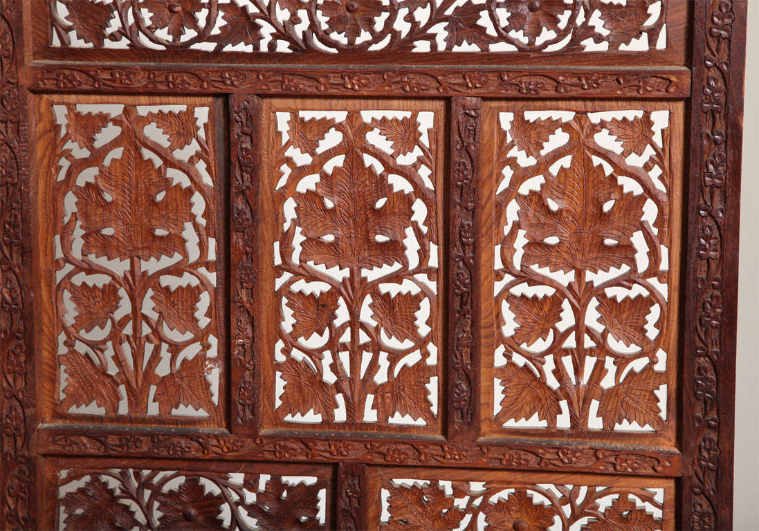 Faux Pair of Hand Carved Four Panel Wood Screens 2