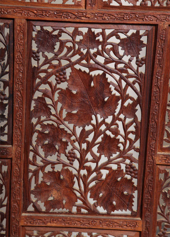 Faux Pair of Hand Carved Four Panel Wood Screens 4