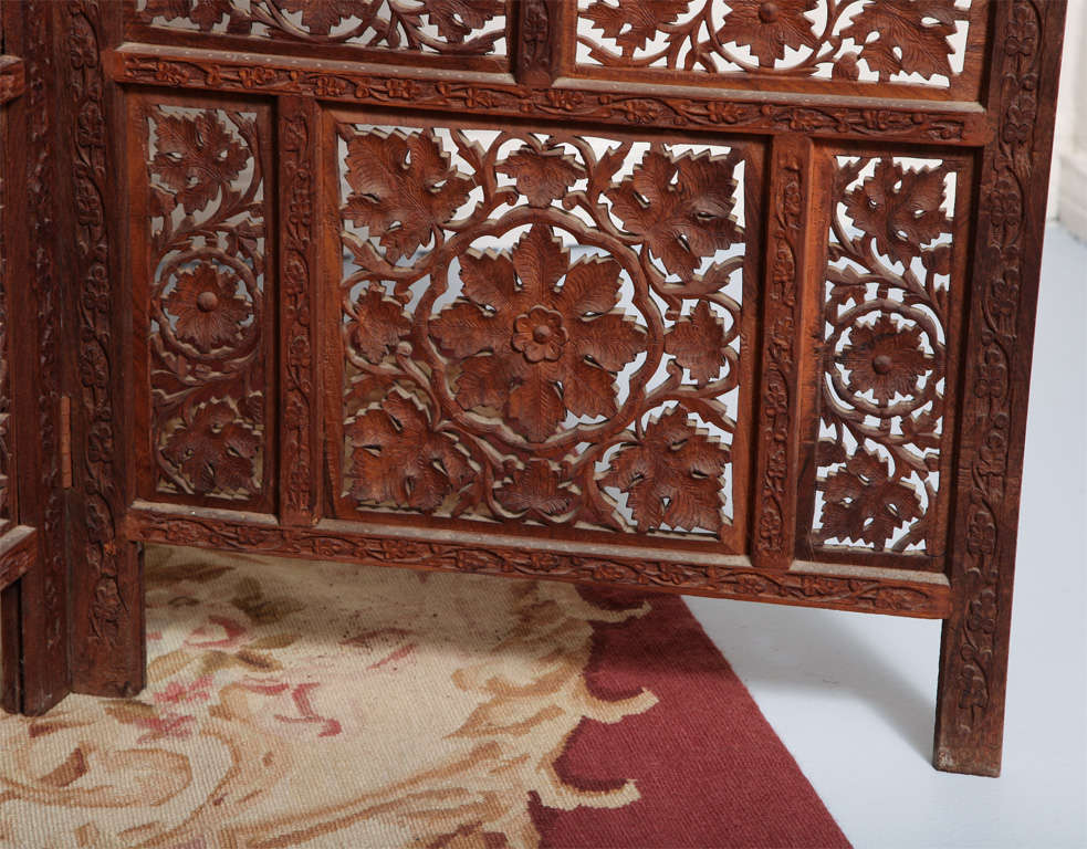 Faux Pair of Hand Carved Four Panel Wood Screens 5