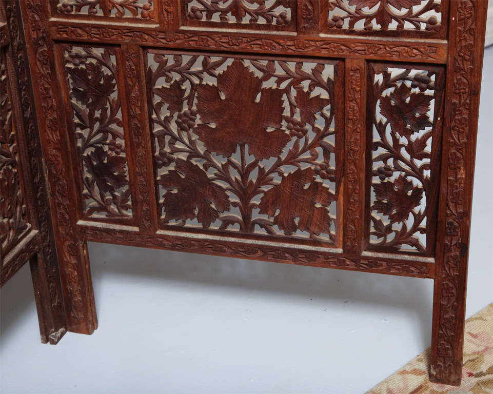 Faux Pair of Hand Carved Four Panel Wood Screens 6
