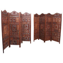 Faux Pair of Hand Carved Four Panel Wood Screens