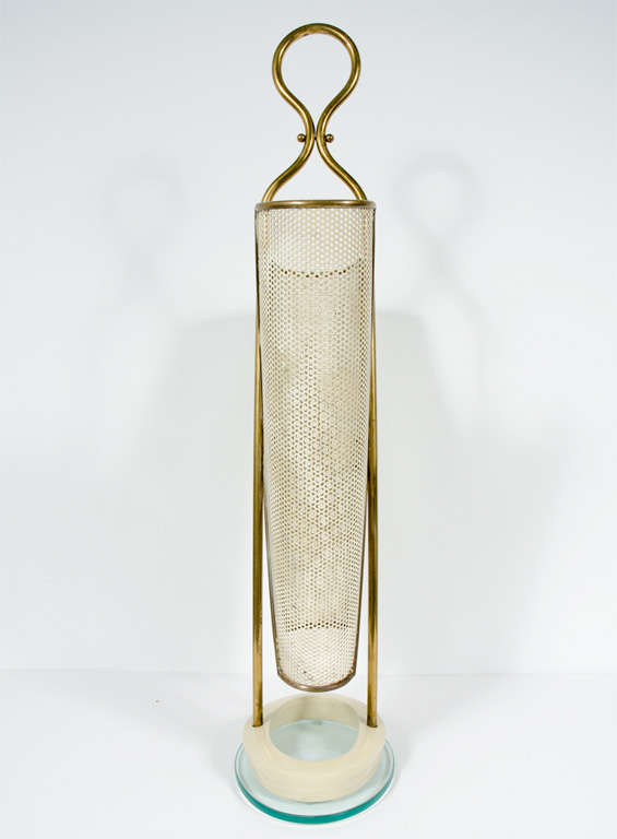 Mid-20th Century Italian Brass, Perforated Metal and Glass Umbrella Stand