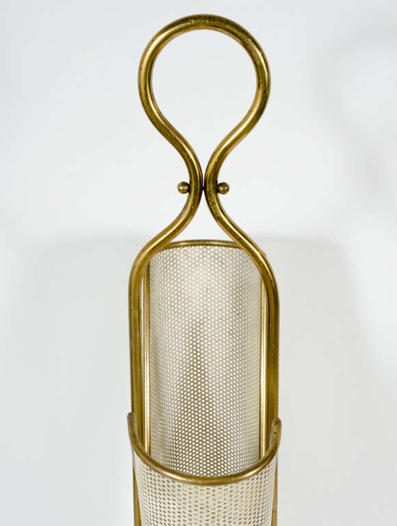 Italian Brass, Perforated Metal and Glass Umbrella Stand 2