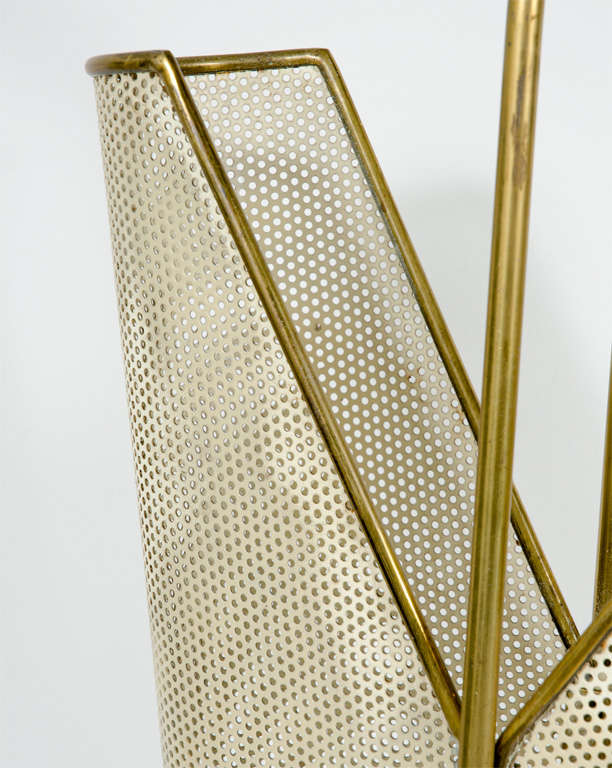 Italian Brass, Perforated Metal and Glass Umbrella Stand 4
