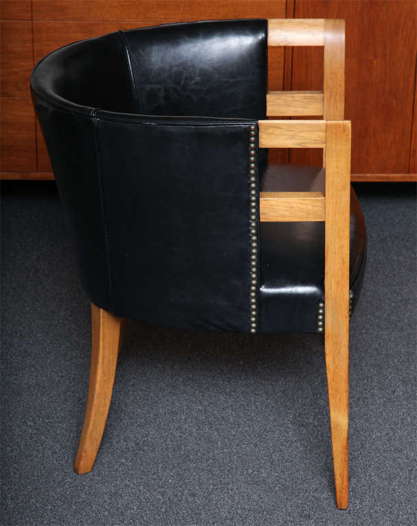 American Smart 40's Leather Saber Leg  Barrel Armchair