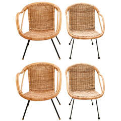 Set of Four Arthur Umanoff Rattan Chairs