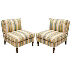 Pair of Striped Vintage Slipper Chairs