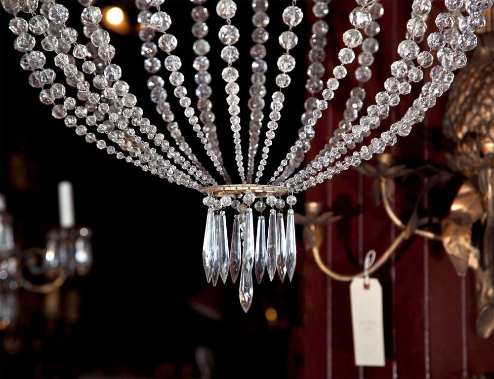 Pair of French Crystal Basket Form Chandeliers