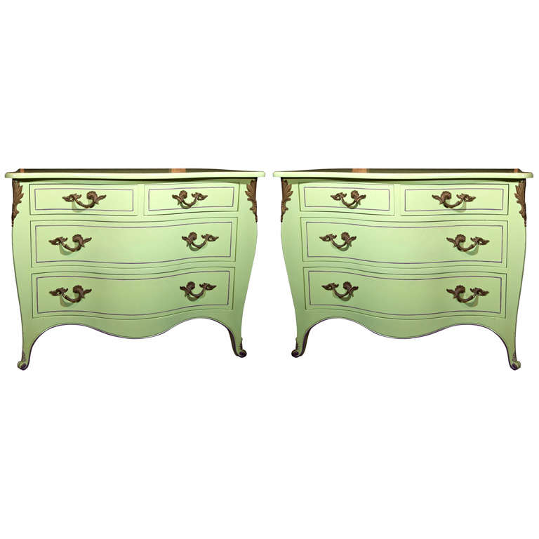 Pair of Chartreuse Commodes For Sale