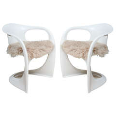 Pair of Alexander Begge Armchairs with Mongolian Lamb Cushions
