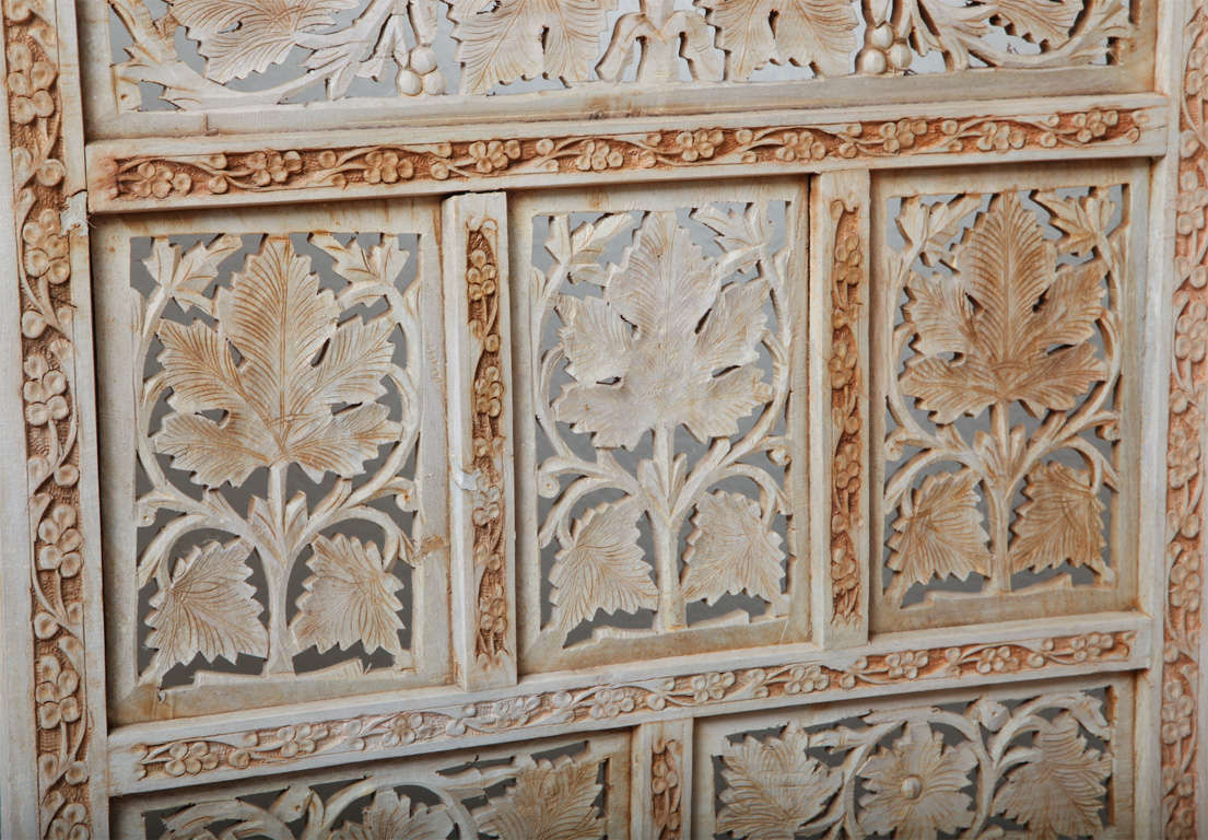 Mid-20th Century 60's Whitewashed Hand-Carved Teak Screen