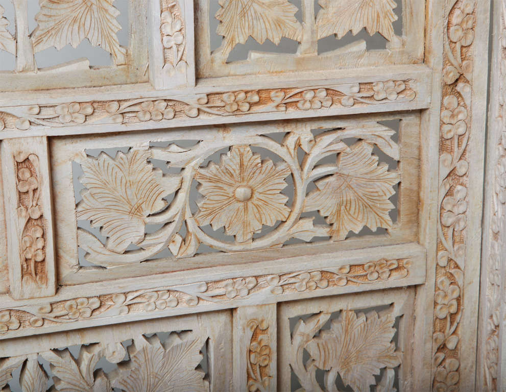 Paint 60's Whitewashed Hand-Carved Teak Screen