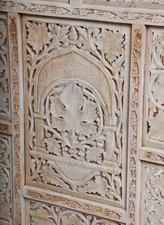 60's Whitewashed Hand-Carved Teak Screen 1