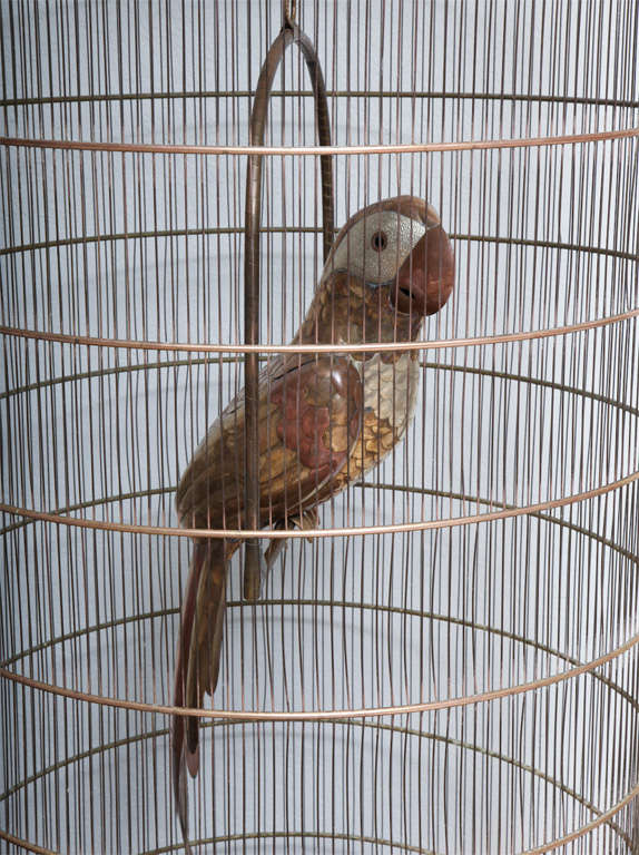 Brass Giant Bustamante Parrot and Cage