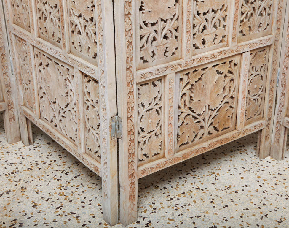 60's Whitewashed HandCarved Teak Screen at 1stDibs