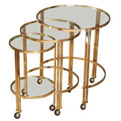 Fantastic Circular Trio Of Italian Brass Nesting Tables